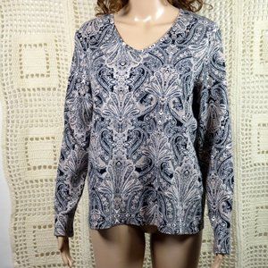 Croft & Barrow Classic Tee Top Pullover Size XL Black and Brown Long Sleeves